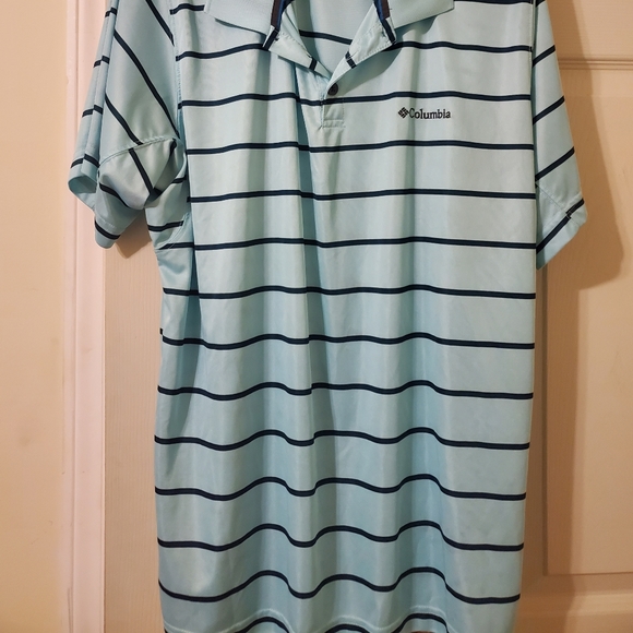 Columbia Men's size large blue teal striped Omni shade polo golf shirt collared - Picture 3 of 4